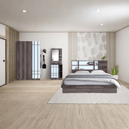 ชุดห้องนอน 5 ฟุต WISDOM DESIGN FURNITURE รุ่น NANA-S สี มอคค่า/ขาว ลิ้นชักท้ายเตียง_4